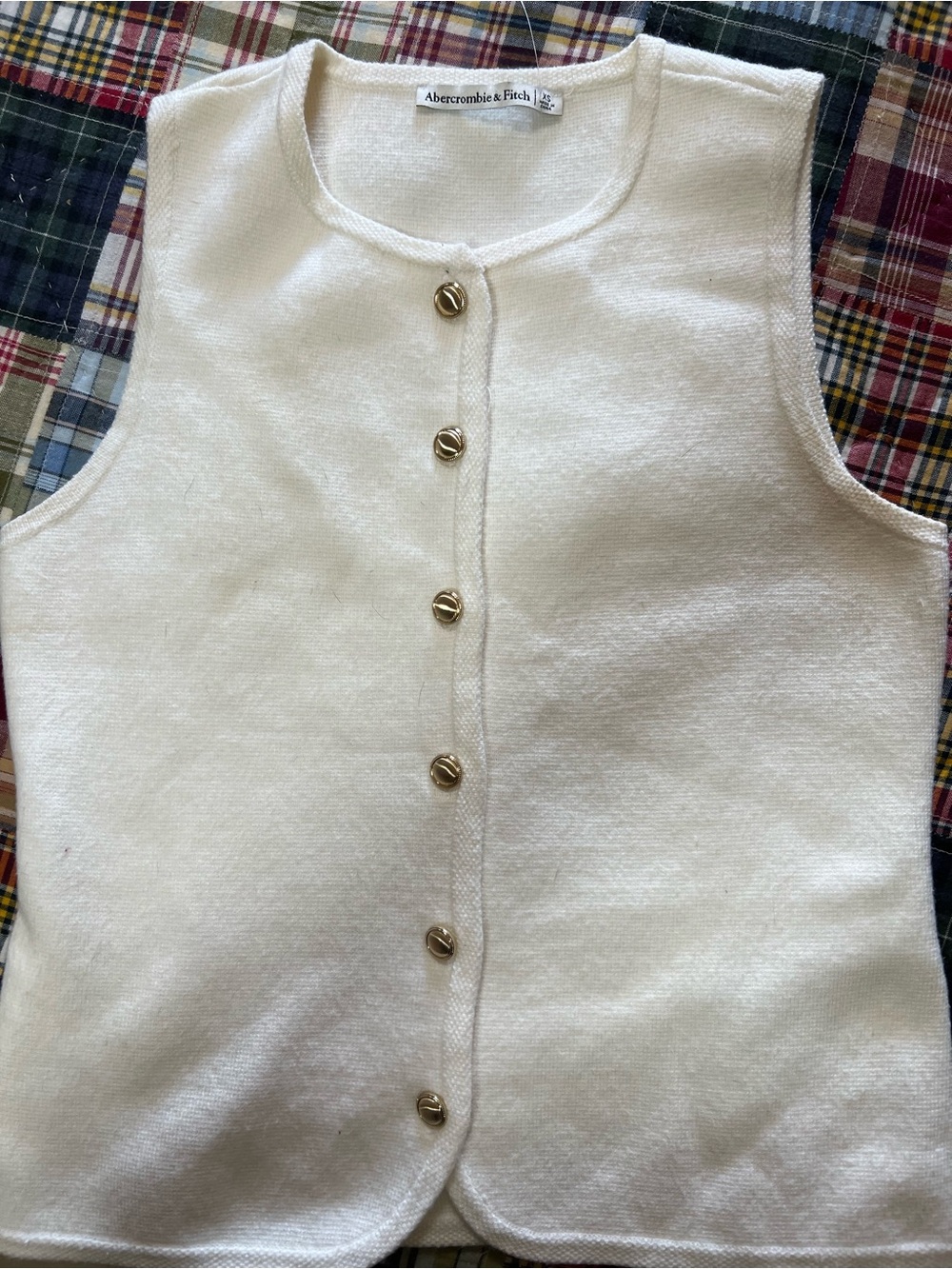 Abercrombie & Fitch Cream Sleeveless Knit Vest with Gold Buttons